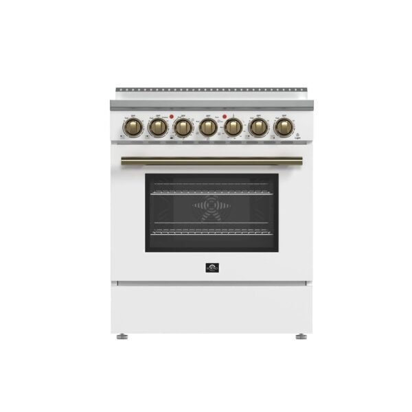 FORNO Espresso Paolo 30″ 4.38 cu. ft. Freestanding Electric Range in White with Antique Brass Handles, FFSEL6011-30WHT